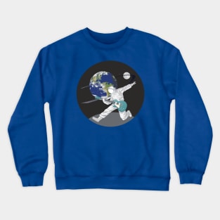 Spaceman playing electric guitar on another planet in our Galaxy Crewneck Sweatshirt